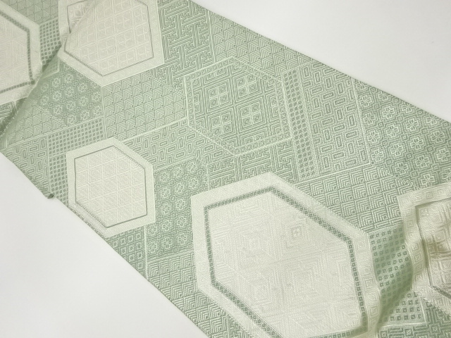 佐賀錦亀甲に菱づくし模様織出し全通袋帯